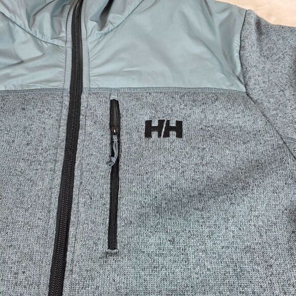 Helly Hansen Varde 2.0 Hooded Fleece Jacket Men Large Grey Blue Full Zip Pockets - Picture 2 of 10